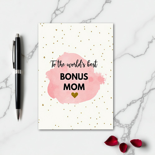 Worlds Best Bonus Mom Gold Confetti Card