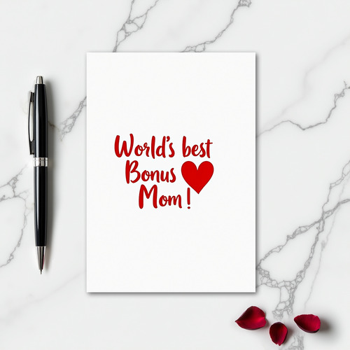 Worlds Best Bonus Mom Heart Glitter Card