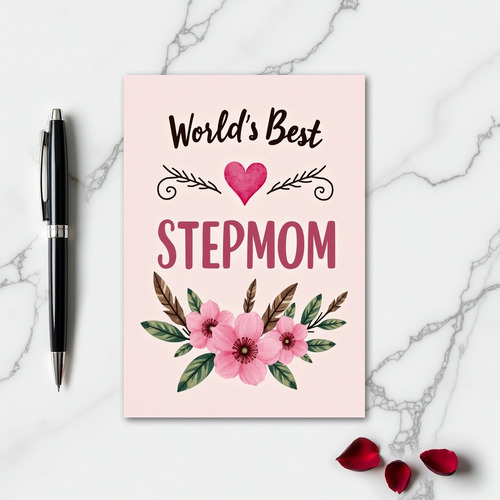 Worlds Best Stepmom Pink Floral Card