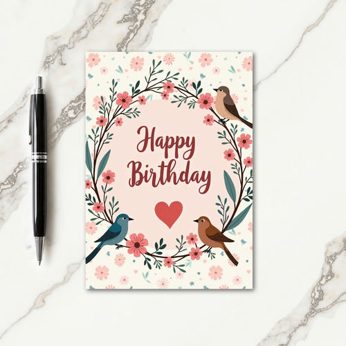 Wreath Birds Birthday Card