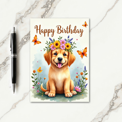 Wreath Pup Birthday Card
