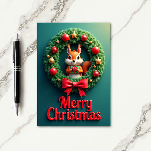 Wreath Squirrel Christmas Card thumbnail