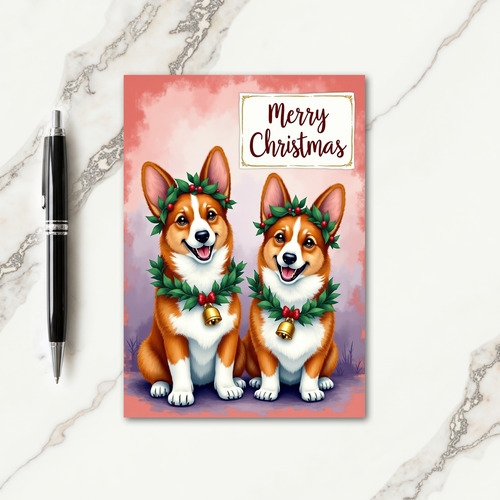 Wreathed Pups Christmas Card