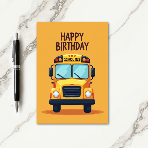 Yellow Bus Birthday Card