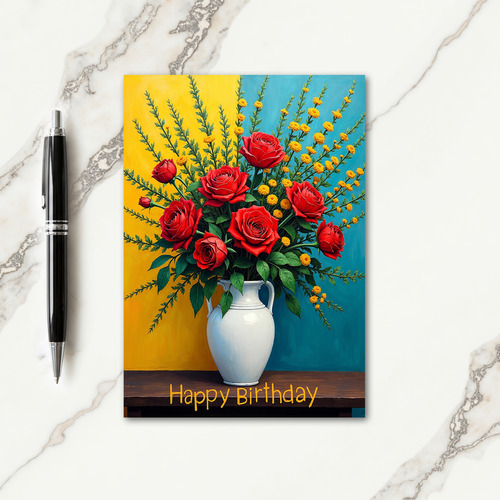 Yellow Teal Birthday Card