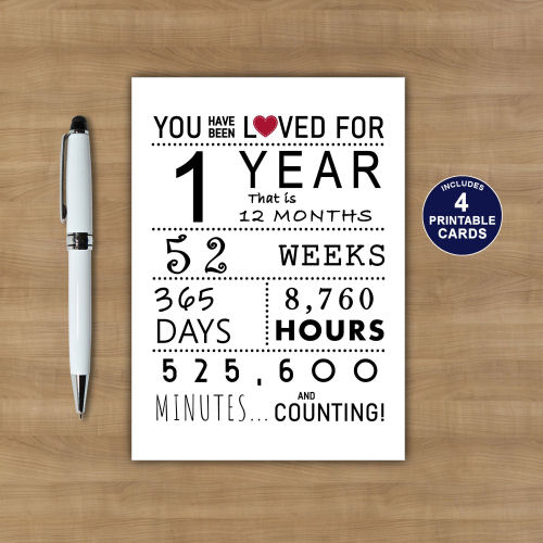 You Have Been Loved 1 Year Printable Birthday Card