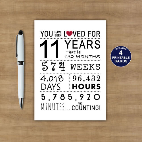 You Have Been Loved 11 Years Printable Birthday Card