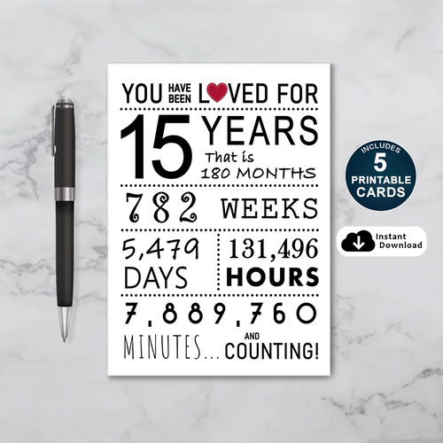 You Have Been Loved 15 Years Printable Birthday Card