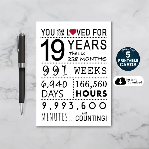 You Have Been Loved 19 Years Printable Birthday Card