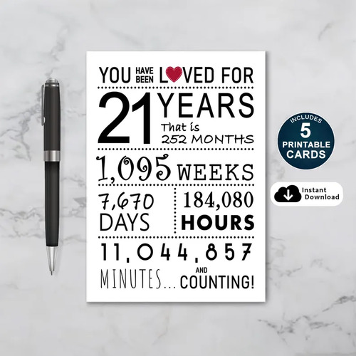 You Have Been Loved 21 Years Printable Birthday Card