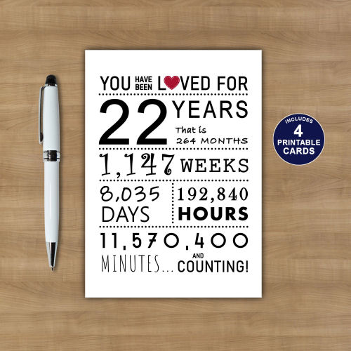You Have Been Loved 22 Years Printable Birthday Card