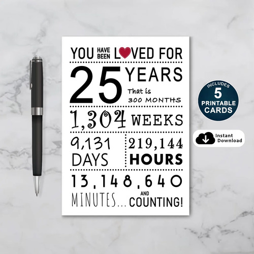 You Have Been Loved 25 Years Printable Birthday Card