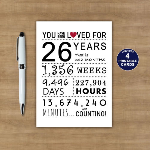You Have Been Loved 26 Years Printable Birthday Card