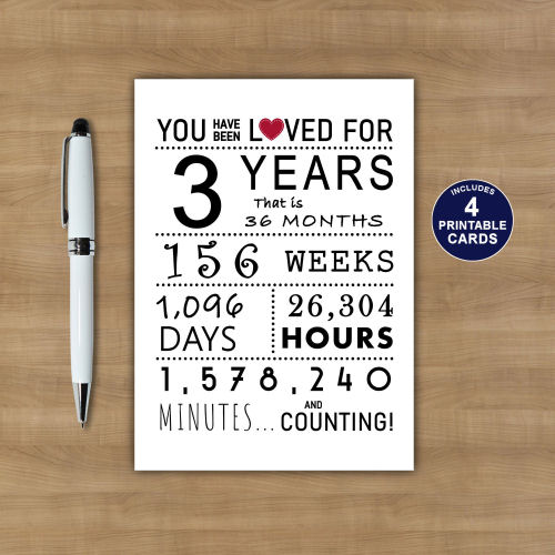 You Have Been Loved 3 Years Printable Birthday Card