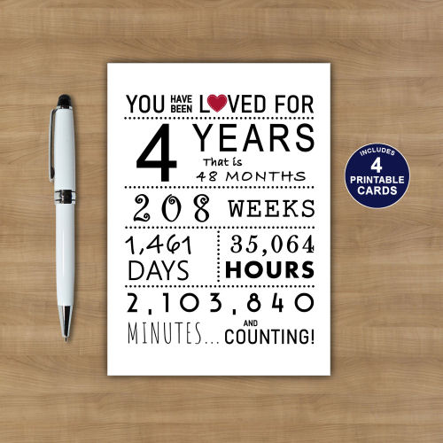 You Have Been Loved 4 Years Printable Birthday Card