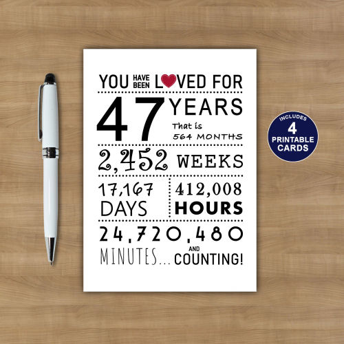 You Have Been Loved for 47 Years Printable Birthday Card
