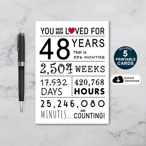 You Have Been Loved for 48 Years Printable Birthday Card